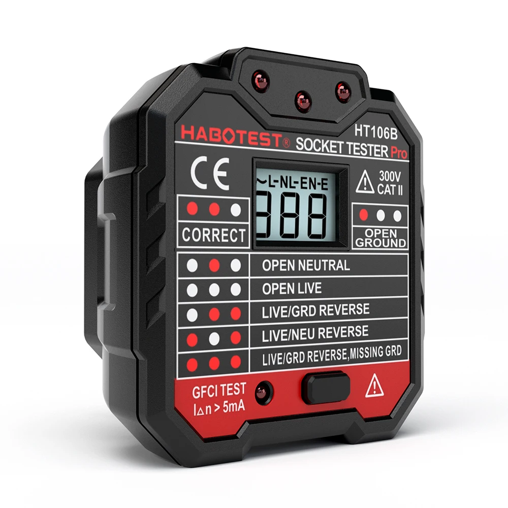 

HABOTEST Electric Socket Tester Automatic Neutral Live Earth Wire Testing Circuit Polarity Detector Wall Plug Breaker Finder UK