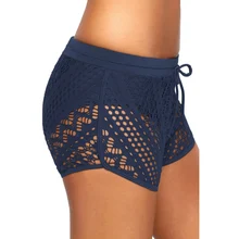 Женские выдолбленные кружевные плавательные шорты с кружевным накладным слоем боксеры