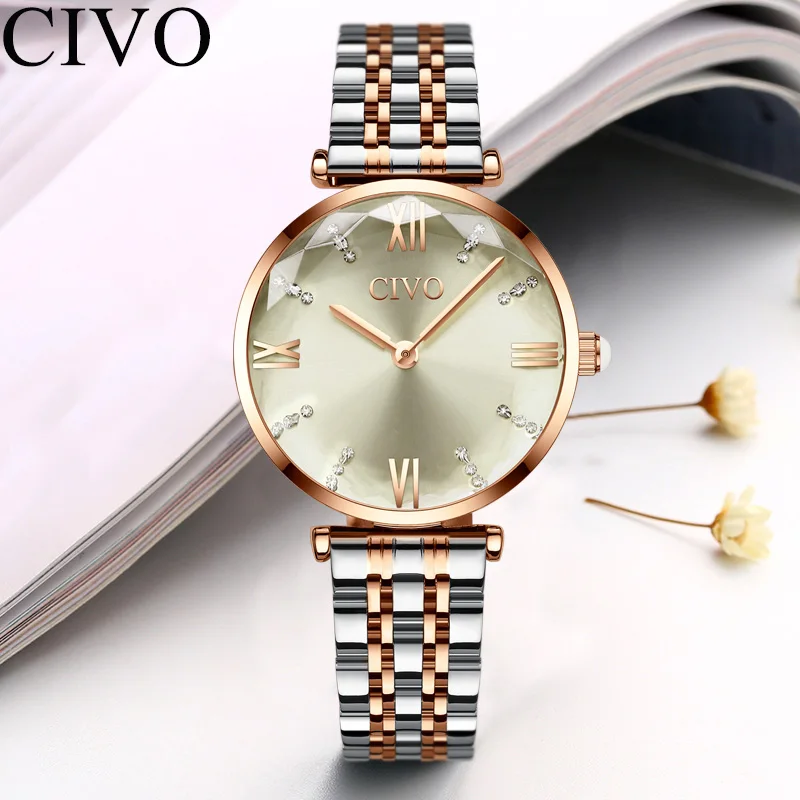 

CIVO Women Fashion Gold Steel Strap Ladies Watch Waterproof Dress Watches Womens Bracelet Wristwatch Clock For Woman
