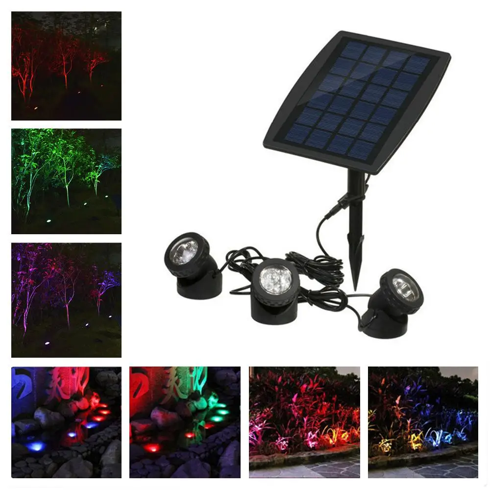 3 в 1 светодиодный водонепроницаемый белый RGB Точечный светильник на солнечной