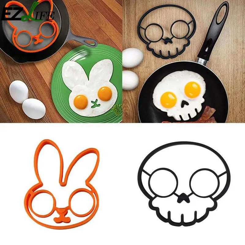 

Hot Breakfast Silicone Rabbit Owl Skull Smile Fried Egg Omelette Mold Pancake Ring Shaper Cooking Tools Kitchen Gadgets Kid Gift