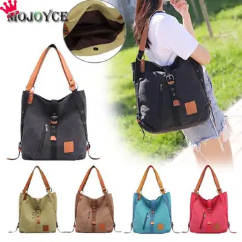 

Women Canvas Casual Shoulder Bag Travel Backpack Rucksack Ladies Zipper Large Capacity Crossbody Messenger Bag