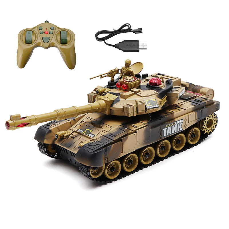 RC Tank BB638 Plastic 2.4G 10CH RC Battle Tank & Light Sound Emmagee Remote Control Tank Remote Toys For Boys Gifts Yellow