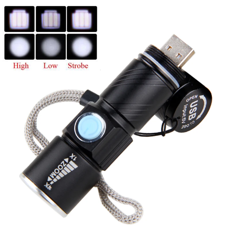 Ультраяркий растягивающийся Zoom Q5 200 м USB Перезаряжаемый фонарь Передний для