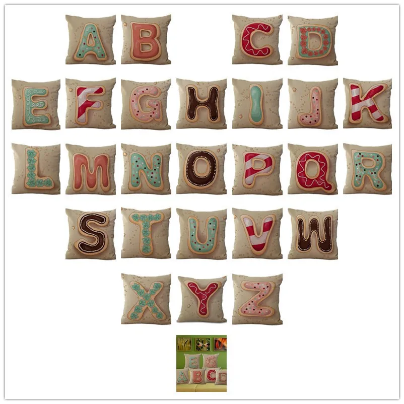 

English Letter Print Pillowcase Cotton Linen Cushion Cover Home Decorative Accessories 45x45cm