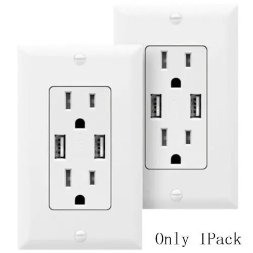 

1 Pack TOPGREENER Electrical USB Outlet with Wall Charger 15A Receptacle 4.2A US