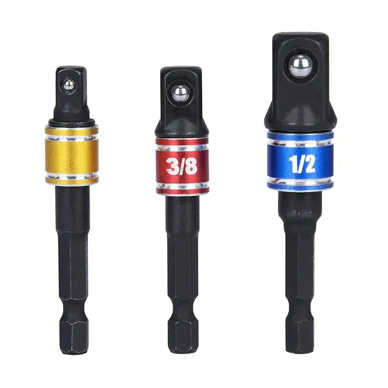 

3pcs Colorful Impact Socket Adapter Drill Extension Set High Speed Turns Power Drill Into Nut Driver 1/4", 3/8"and 1/2" Drive