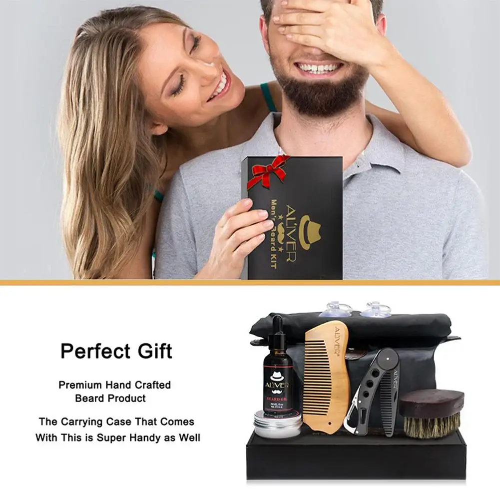 7PCS Set Of Men s Beard Beauty Set Beard Oil Moisturizing Wax Hot Comb Essence Modeling 5