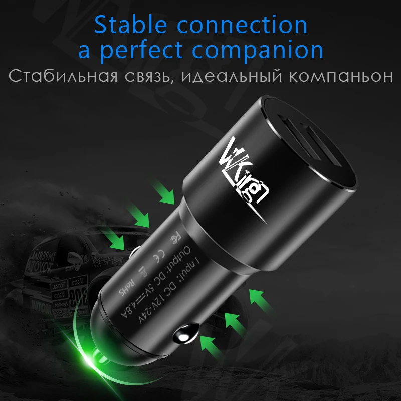 

VVKing Brand 4.8A Aluminum Alloy Dual USB Metal Car Charger For IPhone Samsung Xiaomi Oppo Huawei 2 USB Port Intelligent Charger