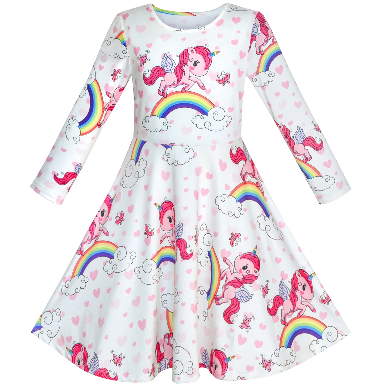 Sunny Fashion платья для девочек единорог Радуга Длинный рукав Повседневная одежда 2020