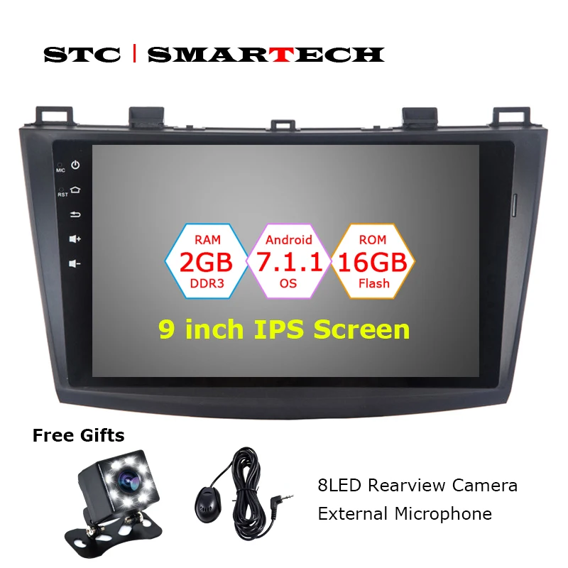 Автомобильный dvd плеер SMARTECH 2 Din Android 7.1.2 OS gps навигация для Mazda 3 Axela 9 дюймовый экран