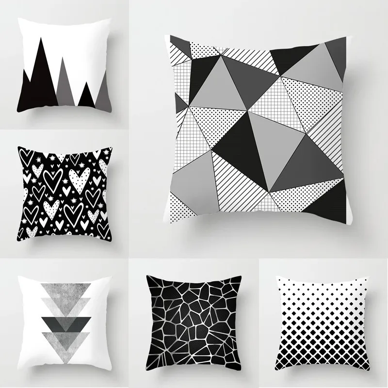 

Geometric Pattern Square Cushion Cover Polyester Throw Pillow Case Striped Dotted Grid Home Decor Cushion Cover