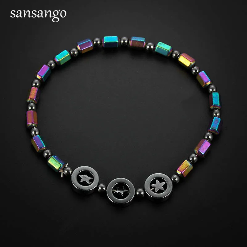 

1pcs Rainbow Star Shape Stone Magnetic Therapy Chain Anklet Health Care Magnetic Hematite Stretch Anklet For Women Jewelry Gift