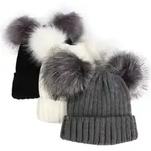 Шапка с двойным помпоном женская зимняя теплый шерстяной вязаный хлопковый головной убор пушистый помпон Gorros широкий берет-Боб ушные теплые мужские женские Лыжные шапки