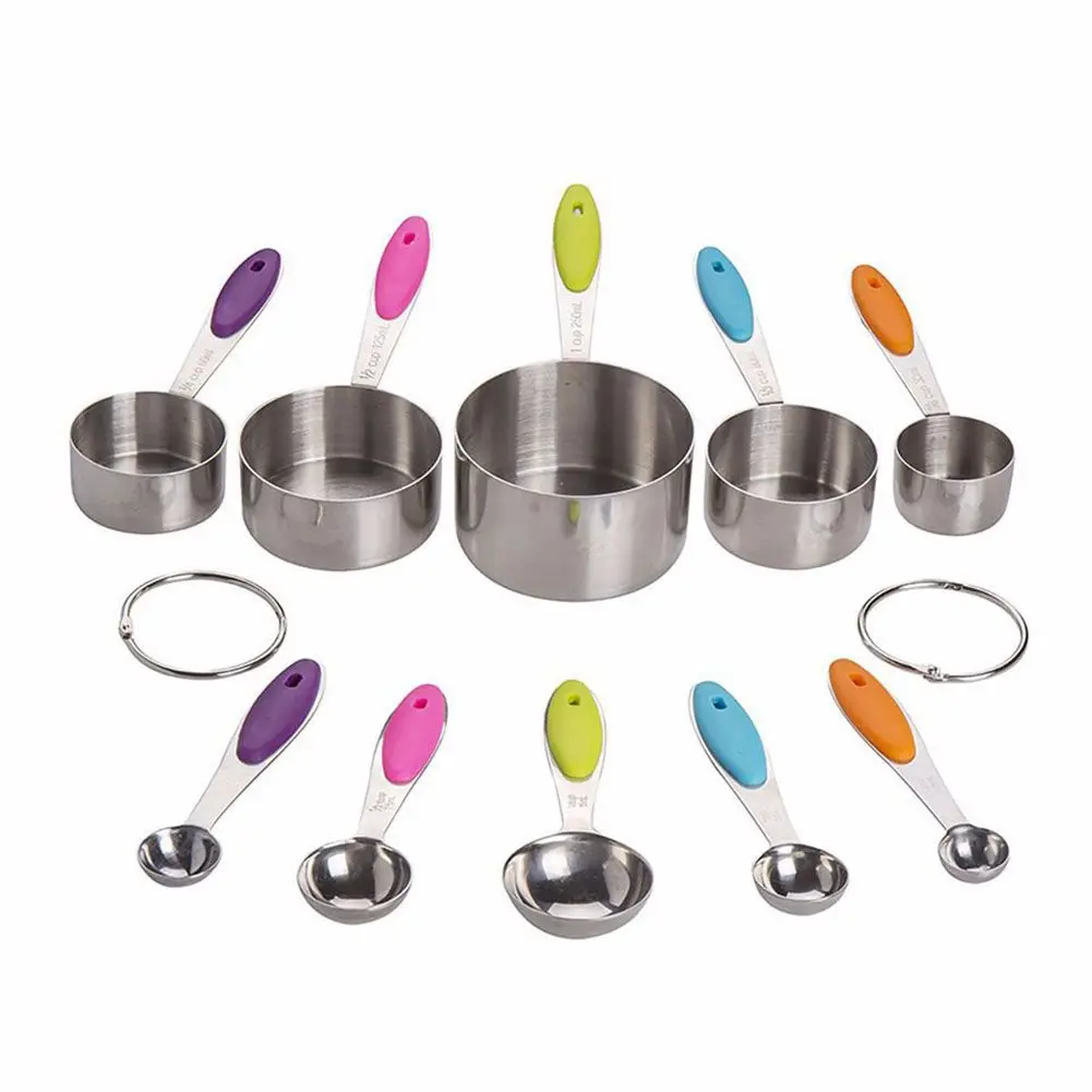

10 PCS Professional Grade Spoons Set and Stainless Steel Measuring Cups with Soft Silicone Handles for Easy Grip