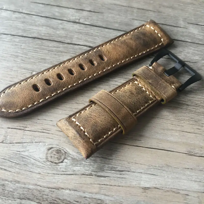 Ремешок Panerai мужской из натуральной кожи универсальный черный браслет для