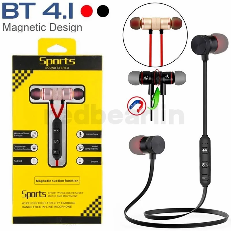 Магнитные беспроводные Bluetooth наушники handfree BT4.1 стерео спортивные с микрофоном