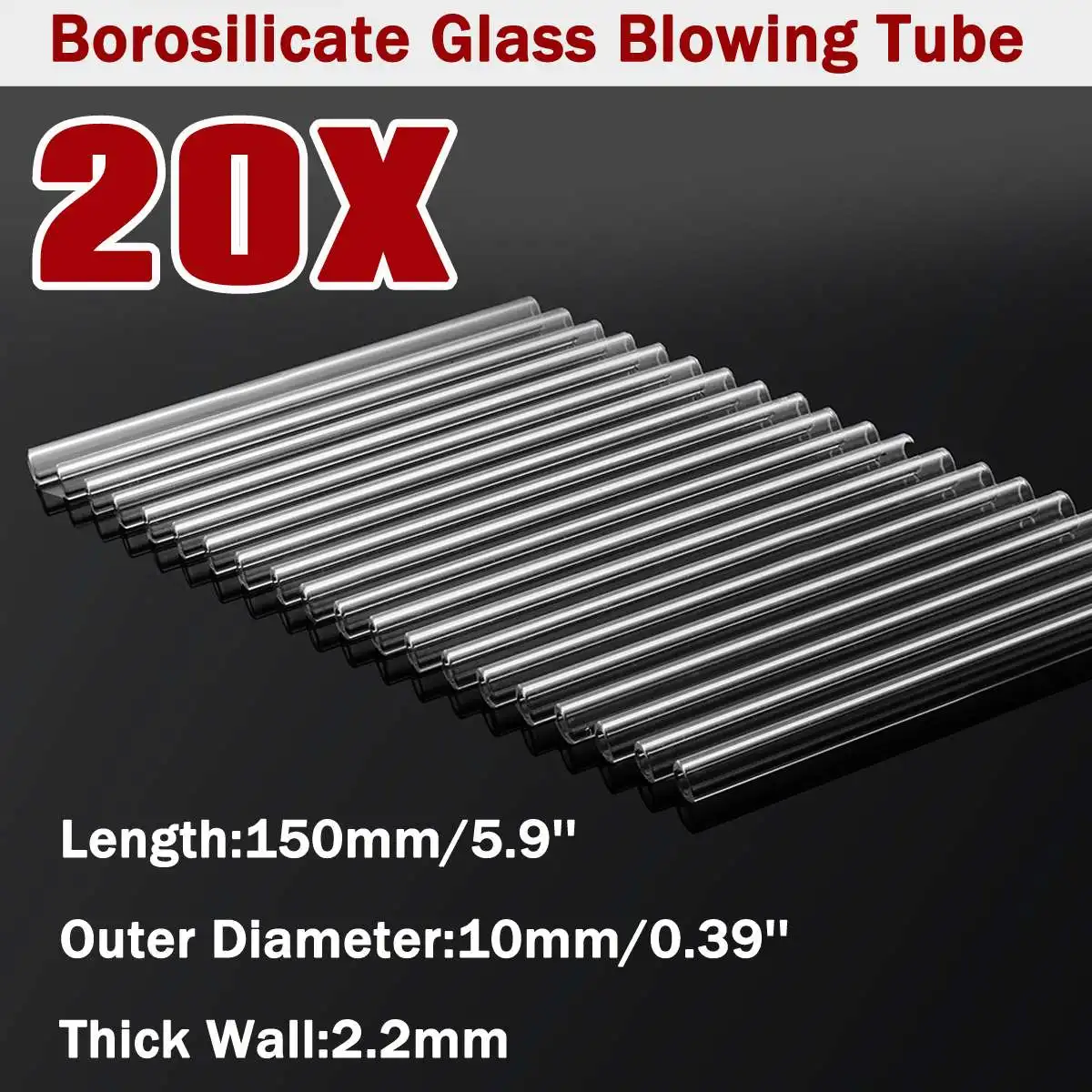

20Pcs 150x10x2.2mm Borosilicate Clear Glass Test Tube Blowing Tubing Blow Wall Transparent School Lab Chemical Experiment Tools