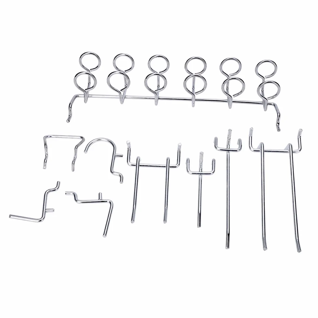 

50Pcs Pegboard Hangers Pegboard Hook Silver Metal Chrome-plated Pegboard Hook Assortment Kit Storage Hanger Used In Supermarkets
