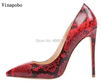

2019 spring Red Snake Printed Women Pumps Sexy Design Pointed Toe 12CM High Heels Wedding Shoes Women Stilettos thin Heels Shoes