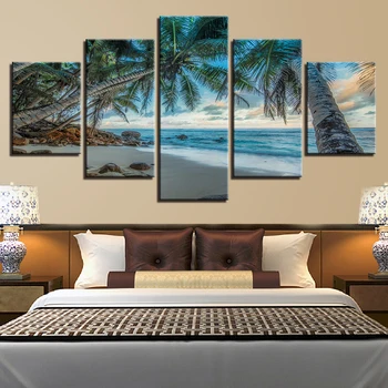 

Modular Canvas Pictures Modern HD Printing 5 Pieces Coconut Tree And Beach Seascape Paintings Poster Living Room Wall Decor Art
