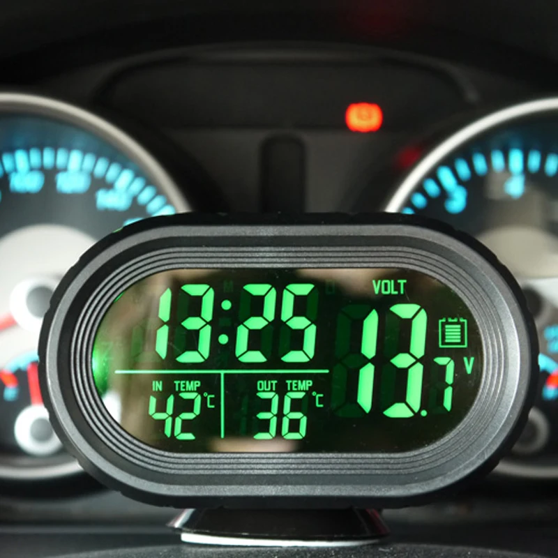 CARCHET 12V Автомобильная сигнализация напряжения температуры термометр часы ЖК-монитор батарея метр детектор-Зеленый