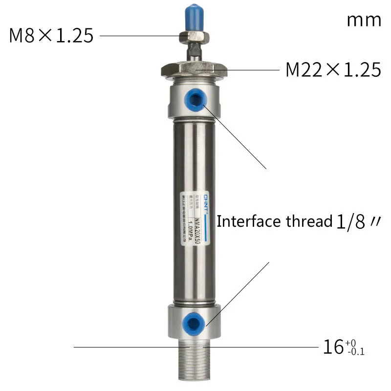 CHNT Мини пневматический цилиндр диаметр 20 мм ход 25/50/75/100/125/150/200/300 мм Нержавеющая сталь воздушный цилиндр двойного действия