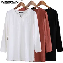 Мужские рубашки, костюм, платье, однотонный, длинный рукав, осень-весна, мужские футболки, мужская одежда, Camisa Chemise, индийская мусульманская Курта, туника