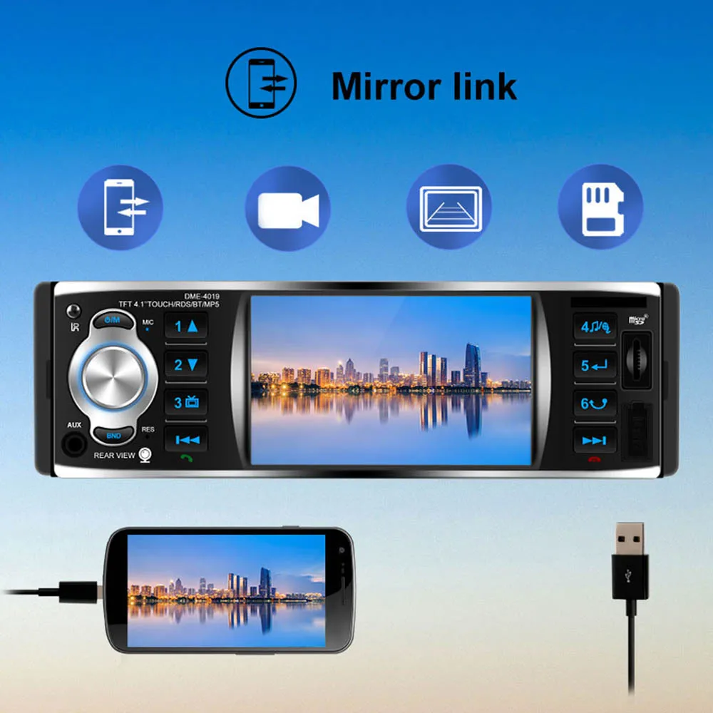 1Din 4 1 дюйма Автомобильный Радио пресс экран Автоматическое аудио стерео Fm Bluetooth 2 0