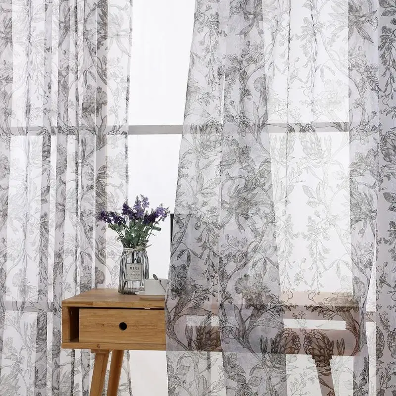 

Flowers Printed Romantic Tulle Curtain for Home Living Room Bedroom Voile Sheer Curtains for Window Curtains Decor 100X200cm