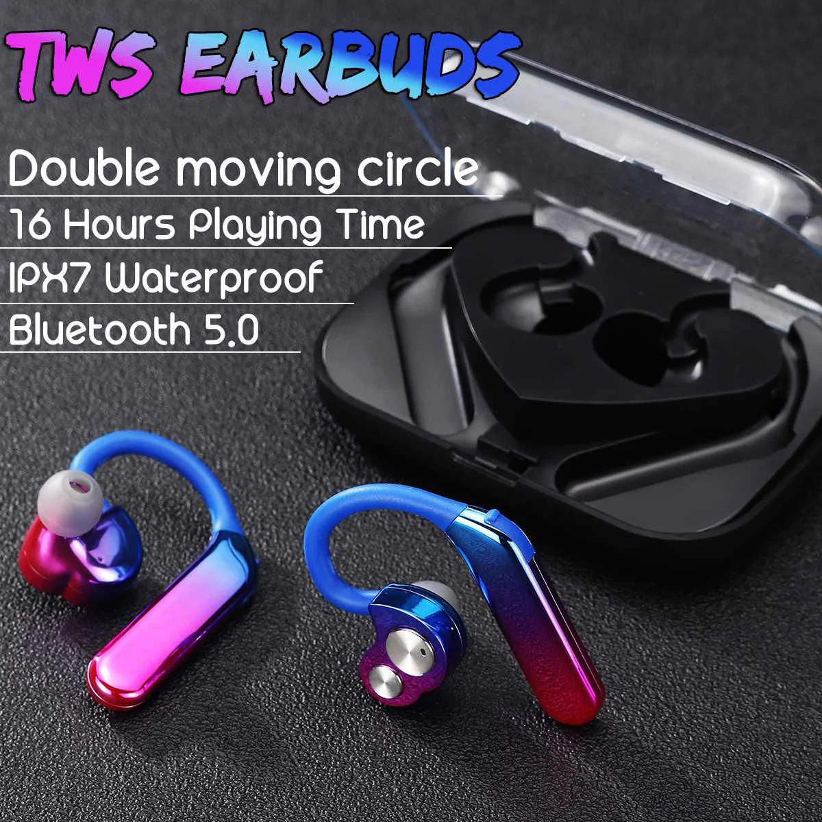

TWS Wireless bluetooth 5.0 Hanging Earphone Bilateral Stereo IPX7 Waterproof Sport Headset Earbuds Left Right Ear Separable