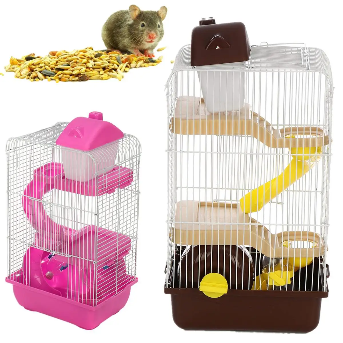 

Transparent Diy 3 Floors Storey Gorgeous Hamster Cage Pet Small Animals Castle Roller Slide House Multi-function Plastic Metal
