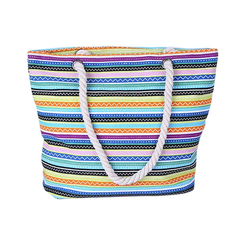 

Women Gradient color stripe hemp rope canvas Portable shoulder bag