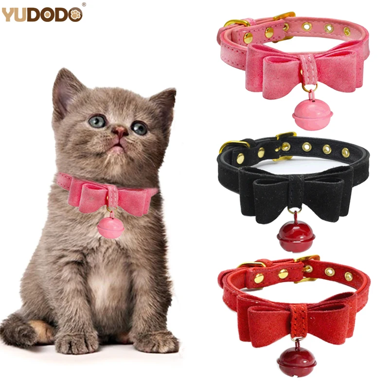 Bowknot Cat Collar PU Leather Adjustable Bells Necklace For Small Dog Puppy Kitten Pet Accessories Pets Collars XXS/XS/S/M