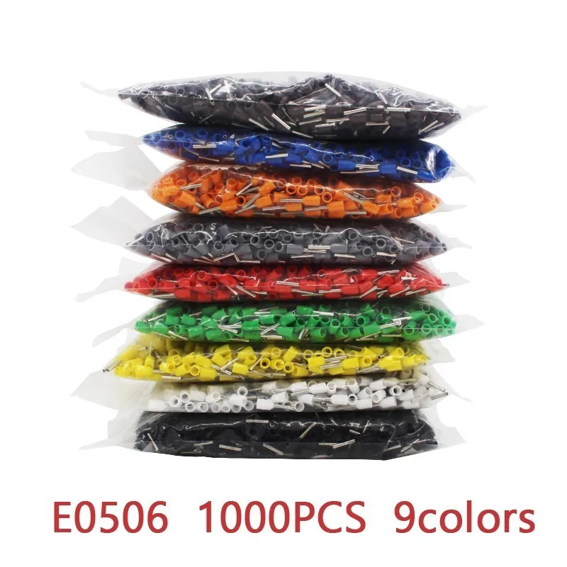 

E0506 1000pcs/Pack Insulated Cord End Terminal Crimp Terminal Wire Connector Crimp Ferrules Crimping Terminals Tubular AWG #22