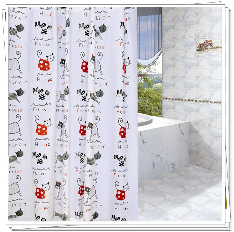

Cartoon cat PEVA shower curtain environmental anticorrosion thick with hook10
