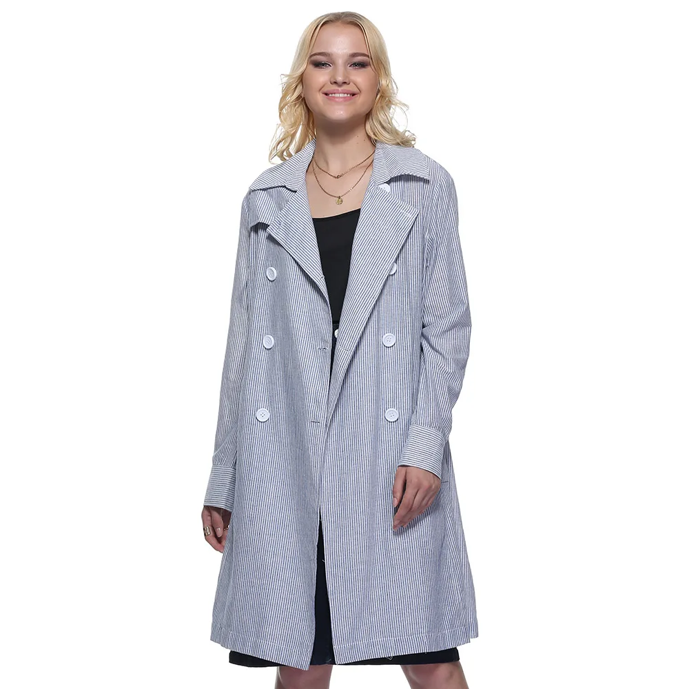 AZULINA Trendy Striped Trench Coat Women Spring Autumn Stylish Female