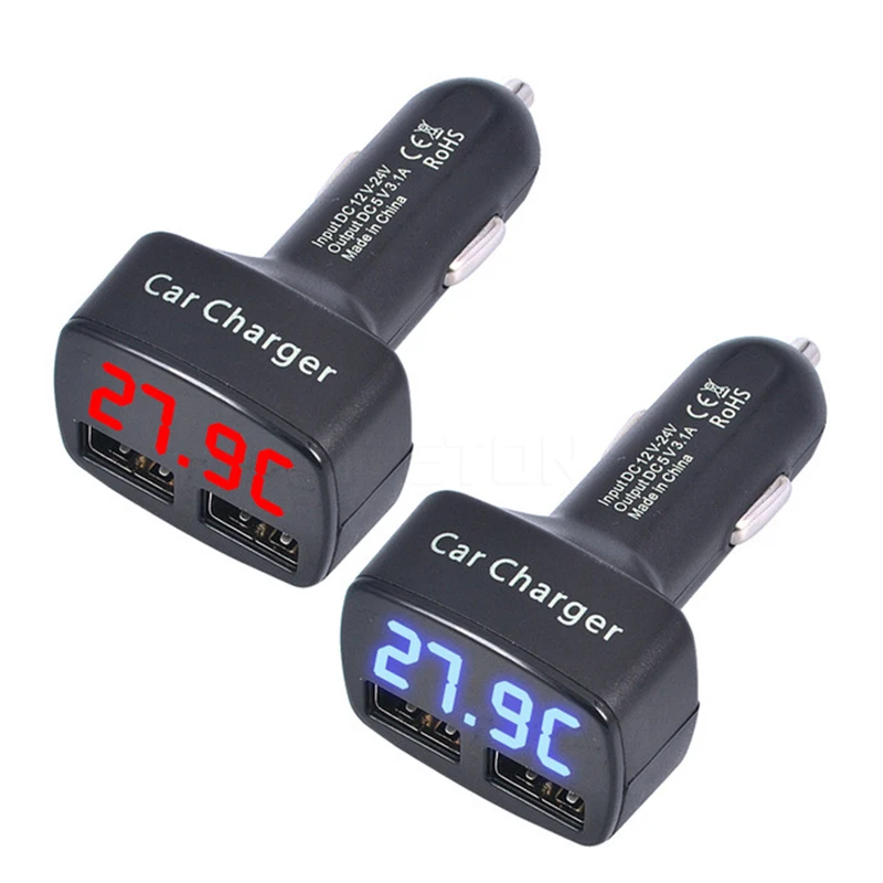 المزدوج USB 4 في 1 شاحن سيارة DC5V 3.1A USB مع الجهد/درجة الحرارة/الحالي متر فاحص محول شاشة ديجيتال
