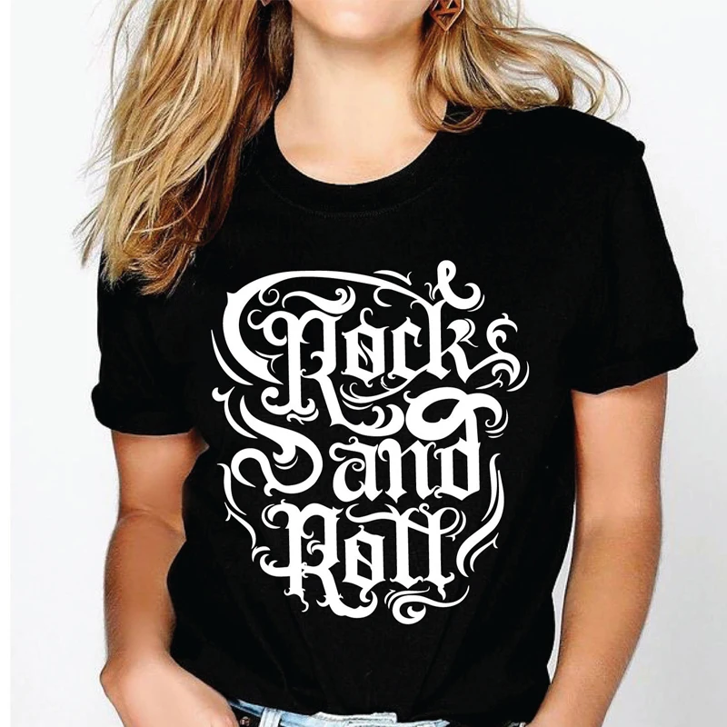 

Srivb Rock and Roll Punk Rock Tshirt Women Tumblr 2019 Summer Hipster Print Short Sleeve Women New O-neck Casual Women T-shirt