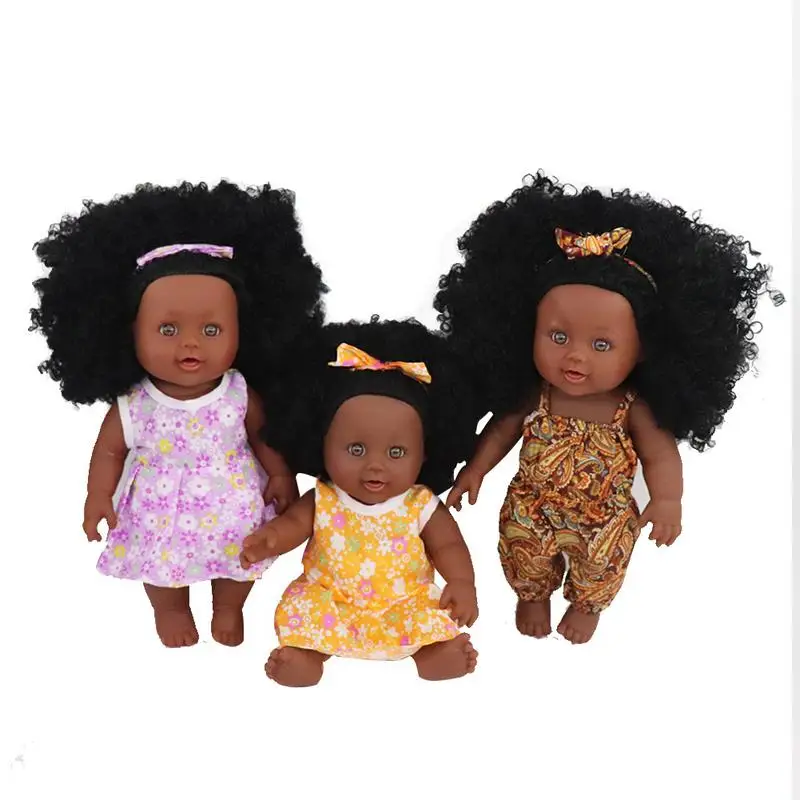 

Children's Toys Silicone Doll Cute Simulation Black Doll For Children Educational Lifelike Babies Dolls Birthday Gift 30cm