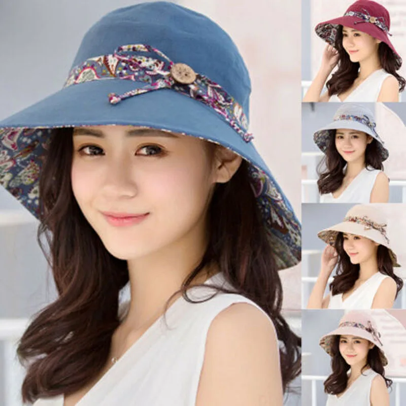 US Women GIrl Ladies Summer Floral Wide Brim Holiday Beach Foldable Hat