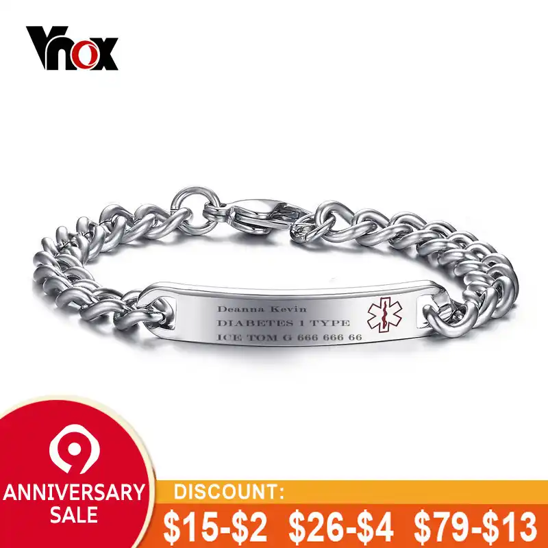 Detail Feedback Questions About Vnox Free Engraving Ice Id Bracelet Detail Feedback Questions About Vnox Free Engraving Ice Id Bracelet For Women Men Stainless Steel Chain Type 1 Diabetes Medical Emergency Jewelry On