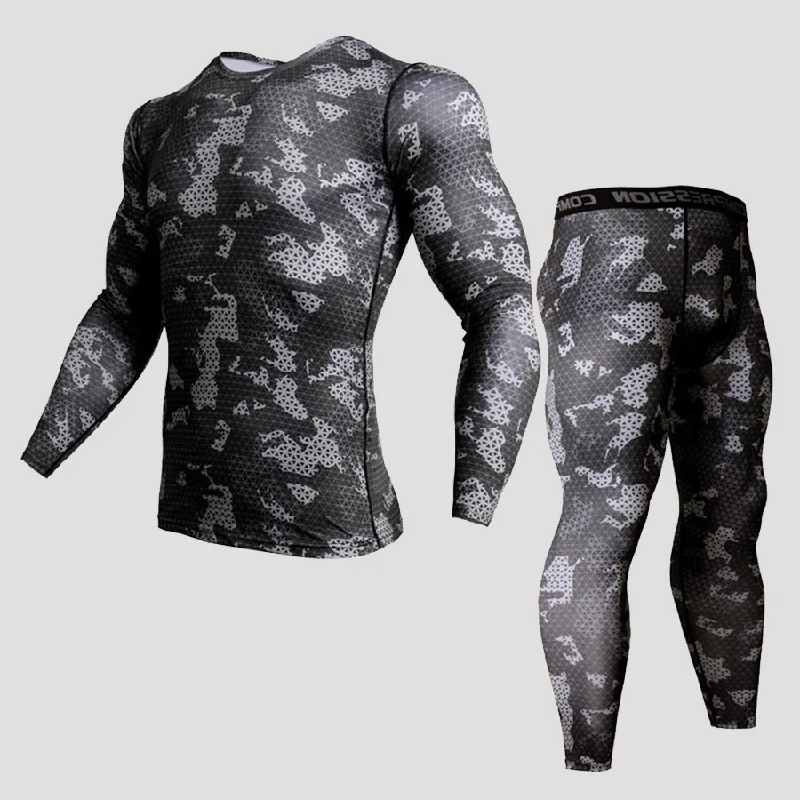 Skup Męskie zestaw sportowy dresy koszula kompresyjna spodnie do fitnessu dopasowane długie rękawy rashguard odzież treningowa mma gym yoga sui
