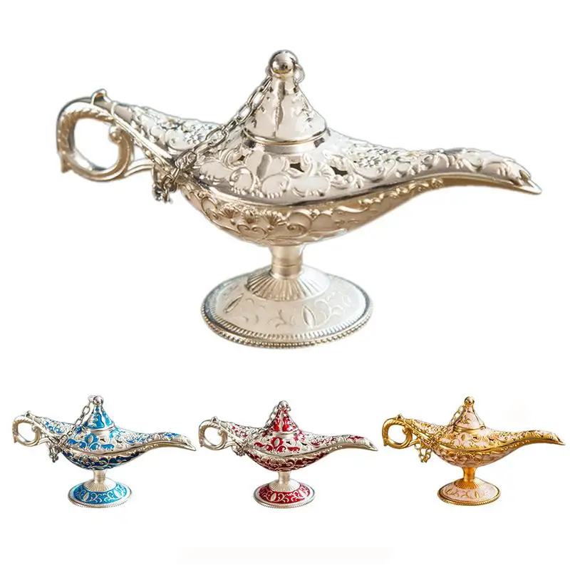 Retro Metal tallado Aladino lámpara estatua aleación de aluminio decoración del hogar colección guardar arte artesanal regalo