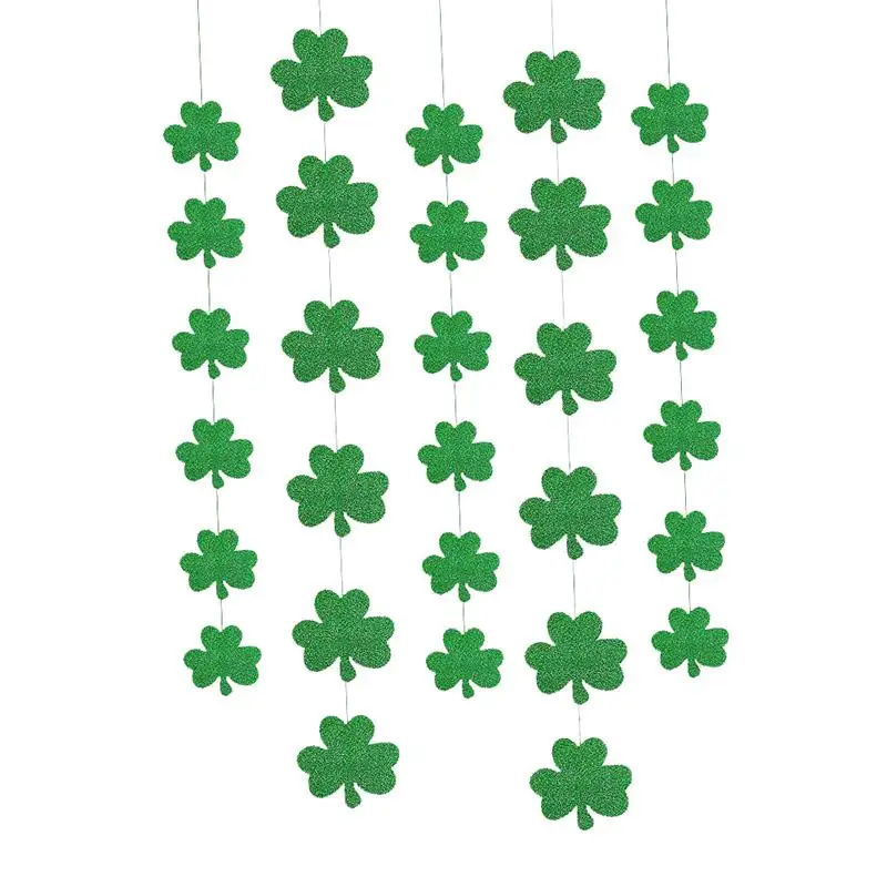 

Nontoxic Beautiful Glitter Green Shamrock Family Supplies Party Hanging Decoration Paper Banners Glitter Green Clover