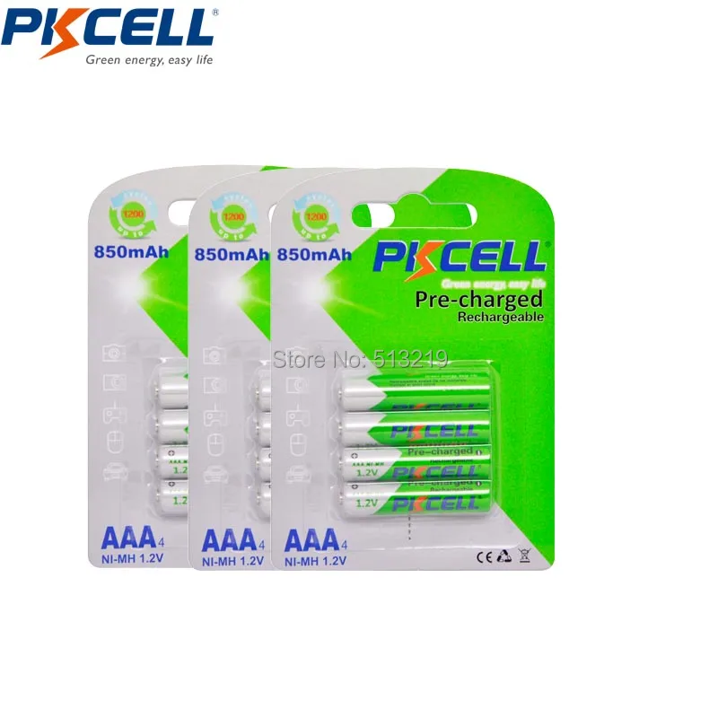 12 шт/карты батарейки PKCELL aaa 850mah 12.v NIMH перезаряжаемые AAA батареи упакованы с AA/AAA