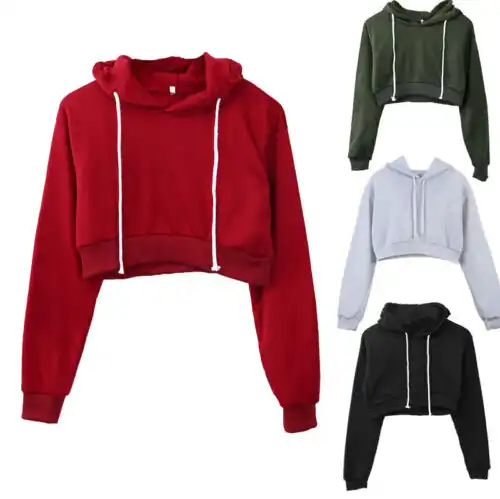 Nuevas sudaderas lisas con capucha para mujer, Top corto de Color liso,  manga larga, jersey con capucha para mujer, moda de verano y otoño, sudaderas  para chicas, ropa|Sudaderas con capucha y sudaderas| -