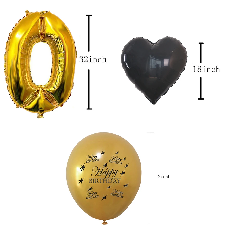 Amawill 60th BIRTHDAY PARTY DECORATIONS Gold&Black Latex Globos Happy Birthday Black Banner Gold 60 Balloons Party Supplies 75D