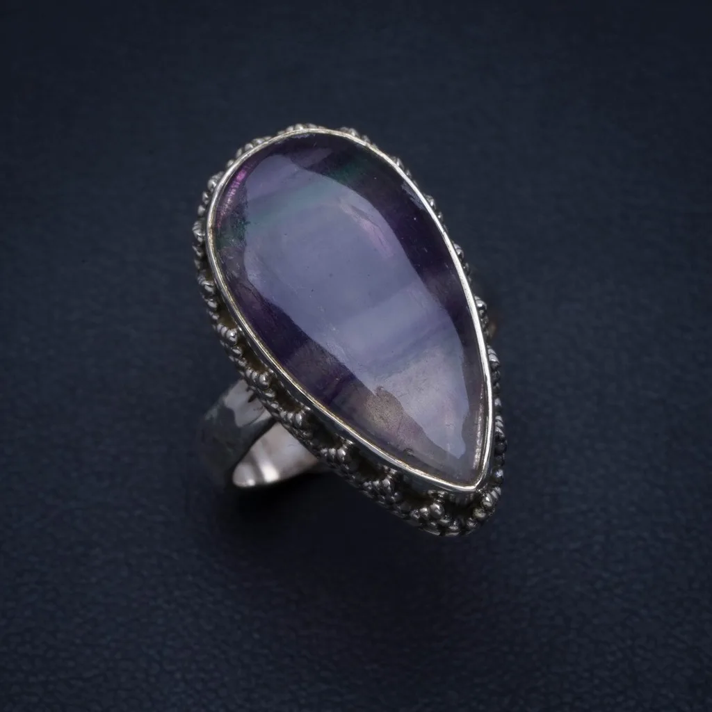 

Natural Fluorite Handmade Unique 925 Sterling Silver Ring 7.25 A3951
