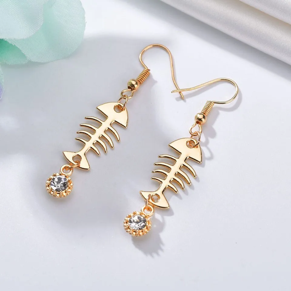 

Unique Fish Bone Shinning Rhinestone Women Drop Earrings High Quality Women Decoration Accessory Individuality Earrings